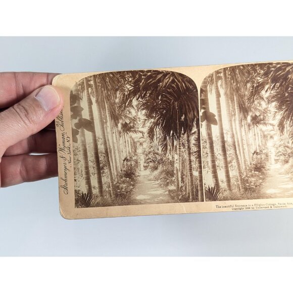 Antique Stereoview card of "the beautiful entrance to a Filipino cottage in - Picture 5 of 8